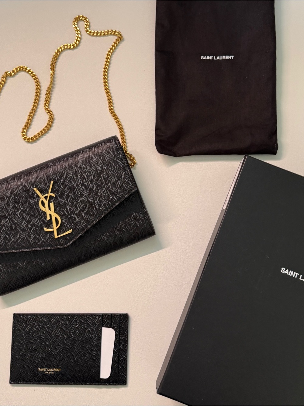 YSL Saint Laurent Black Envelope Chain Wallet - Gold Hardware - Picture 1 of 7